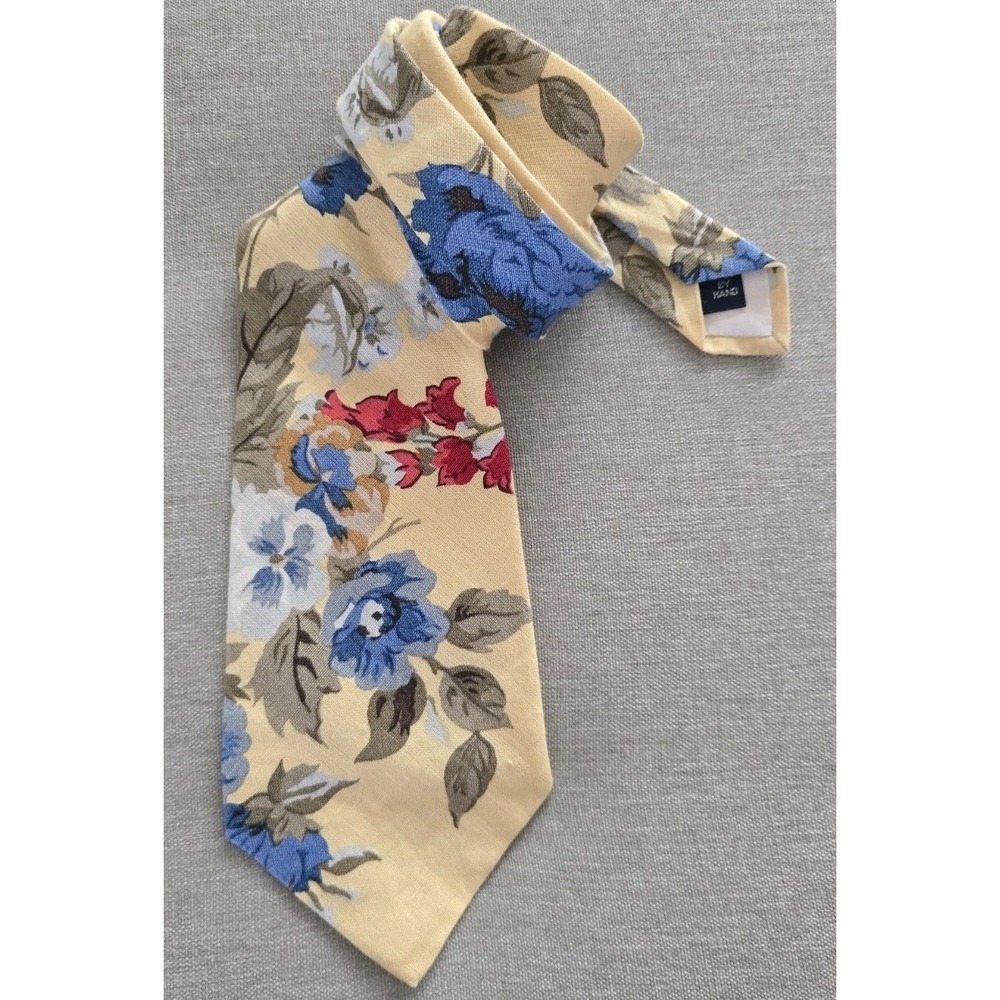 Polo Ralph Lauren Tie Men's Butter Yellow Floral 100% Linen Botanical Hand Made - Picture 2 of 8